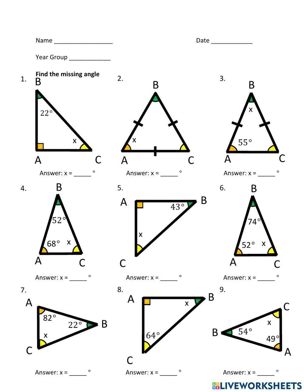 Triangles Find Missing Angle Worksheet Worksheets Library Triangles Find Missing Angle Worksheet Worksheets Library