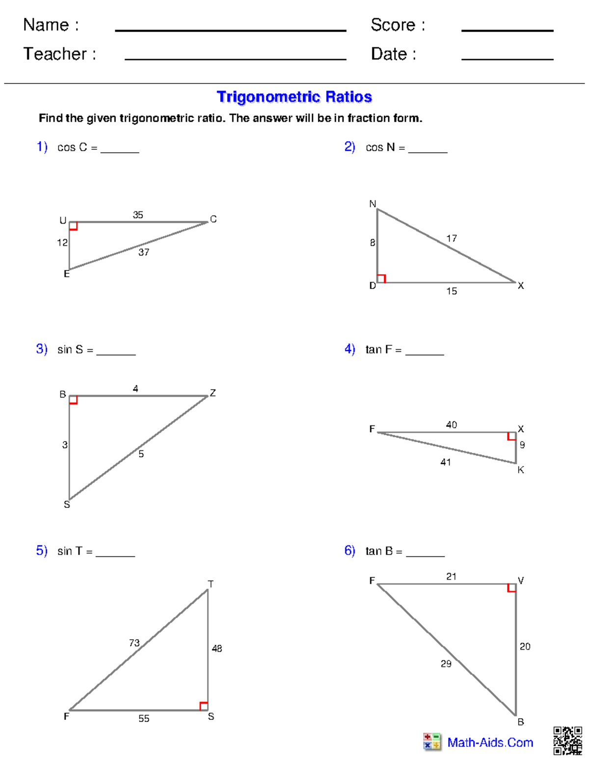 Trig Ratios Summer Homework Worksheet For Trigonometry Studocu