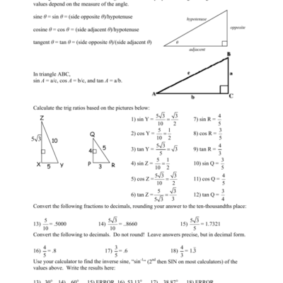 Trig Ratios Worksheet With Answer Key