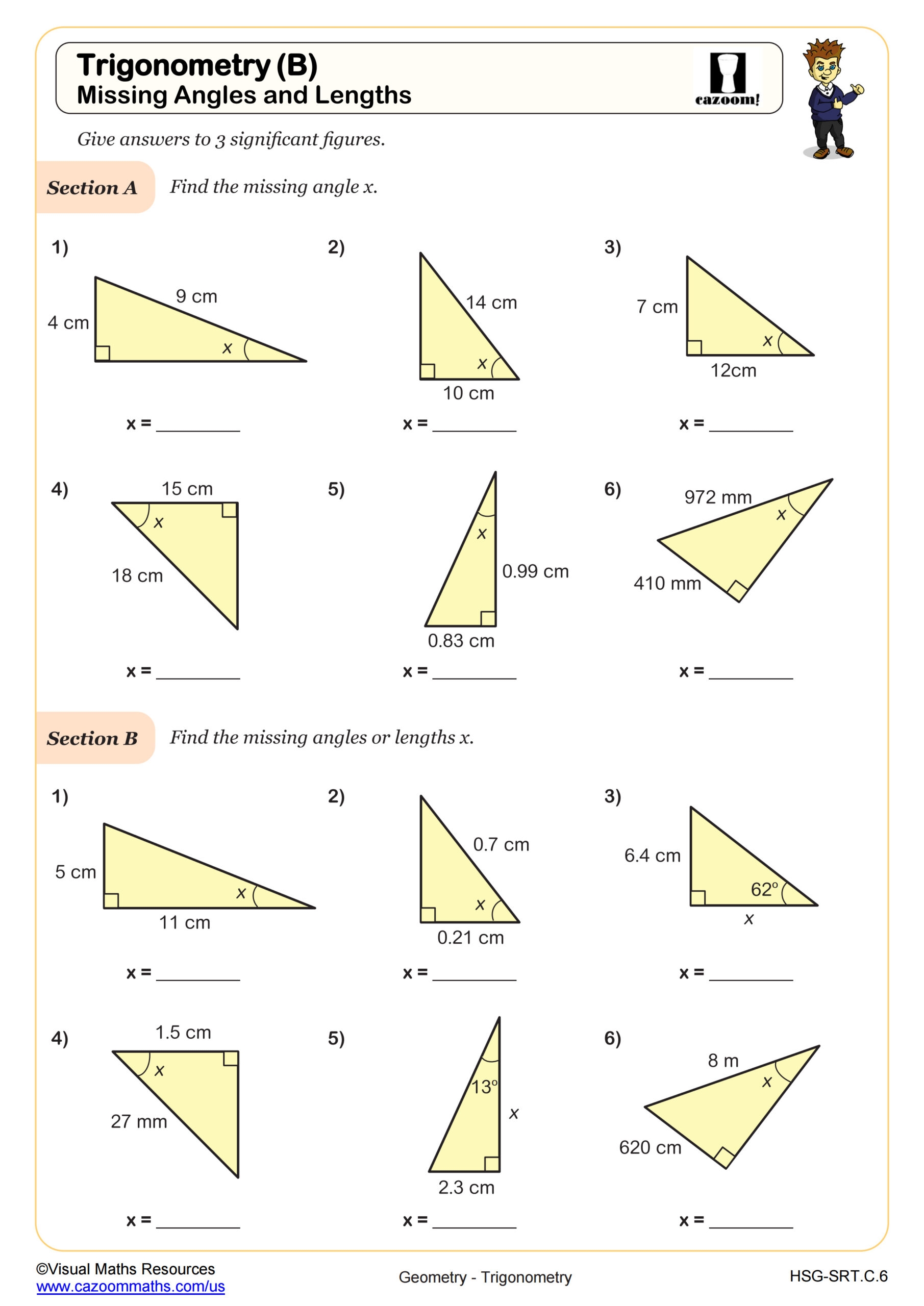 Trigonometric Ratios SOH CAH TOA Missing Side Lengths And Angle Measures Worksheet Fun And Engaging Algebra II PDF Worksheets Cazoom Math