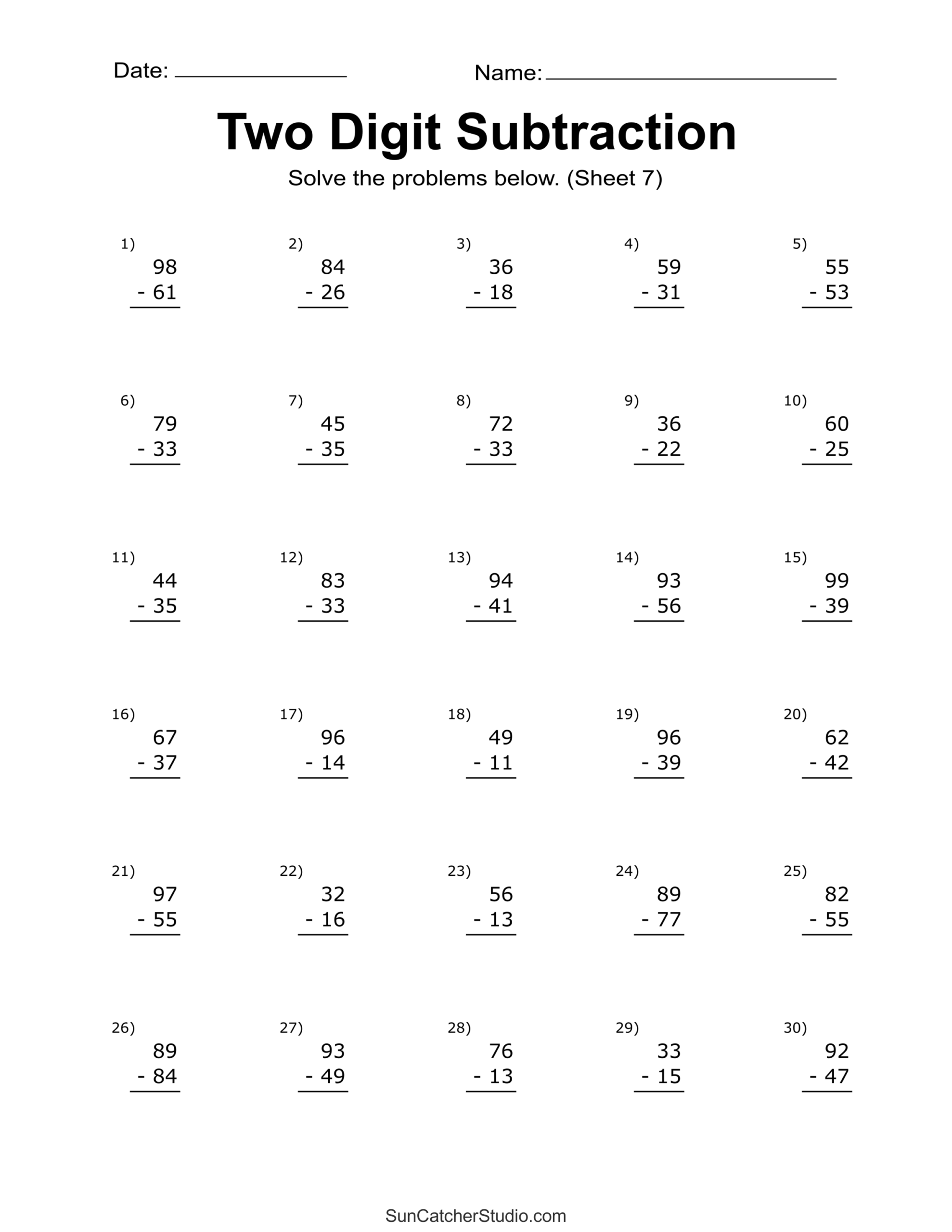 Two Digit Subtraction Worksheets Printable Math Drills Free Printables Lettering SVG Files Tools Apps
