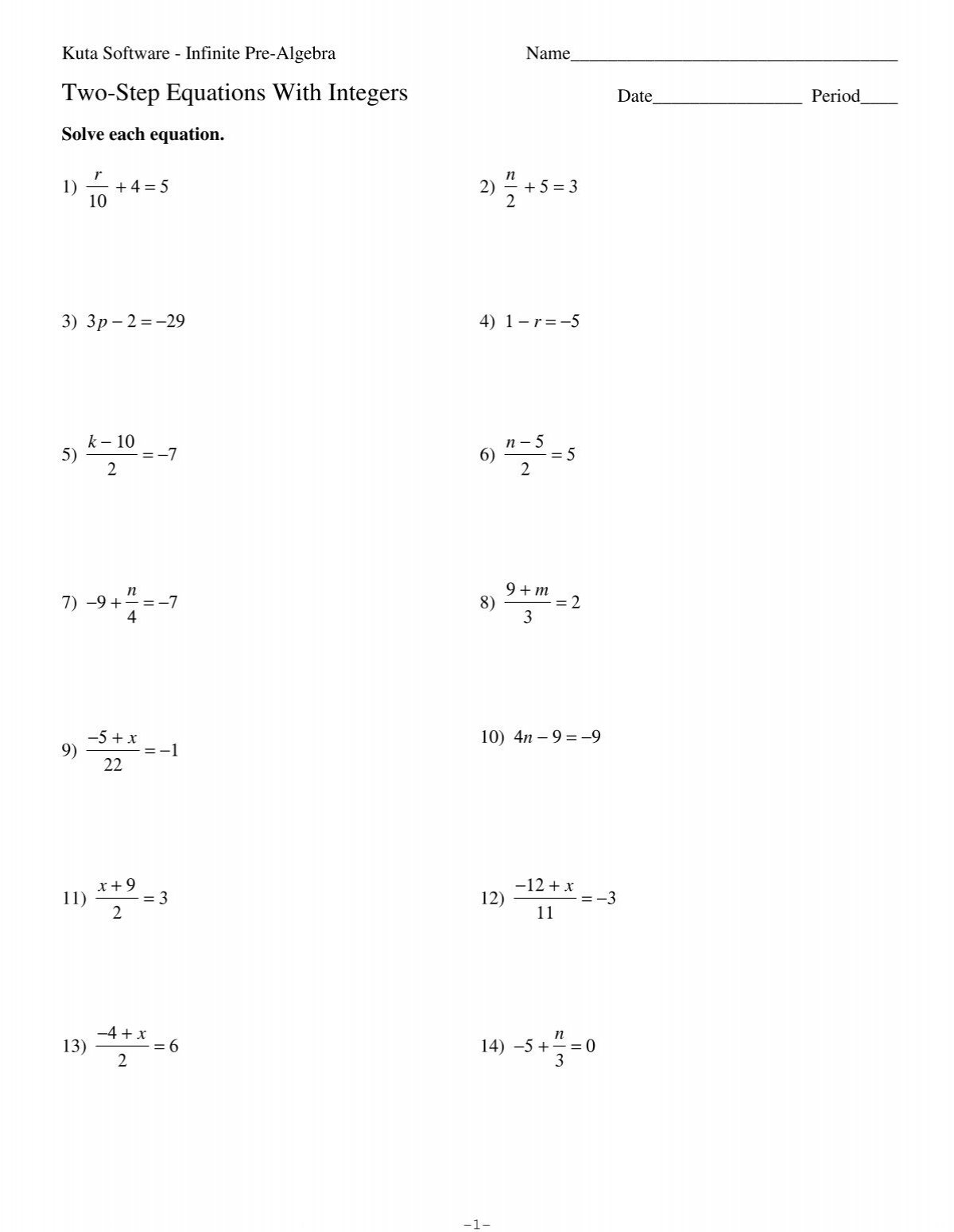 Two Step Equations With Integers Kuta Software Two Step Equations With Integers Kuta Software