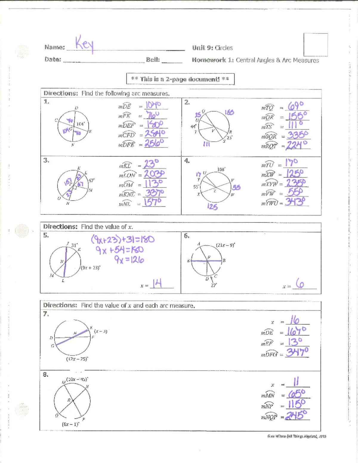U9 D1 Homework Key Central Angles And Arc Measures Studocu U9 D1 Homework Key Central Angles And Arc Measures Studocu