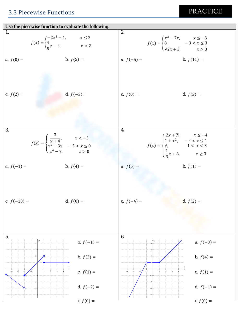piecewise functions worksheet with answers pdf