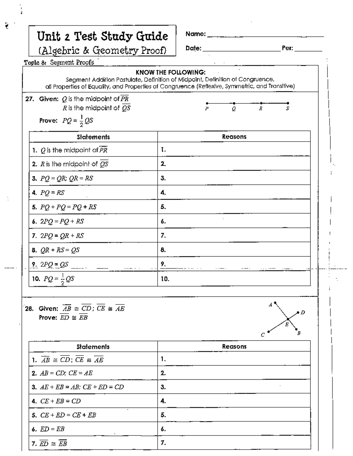 Unit 2 Algebraic Geometric Proofs Study Guide For Test Prep Studocu