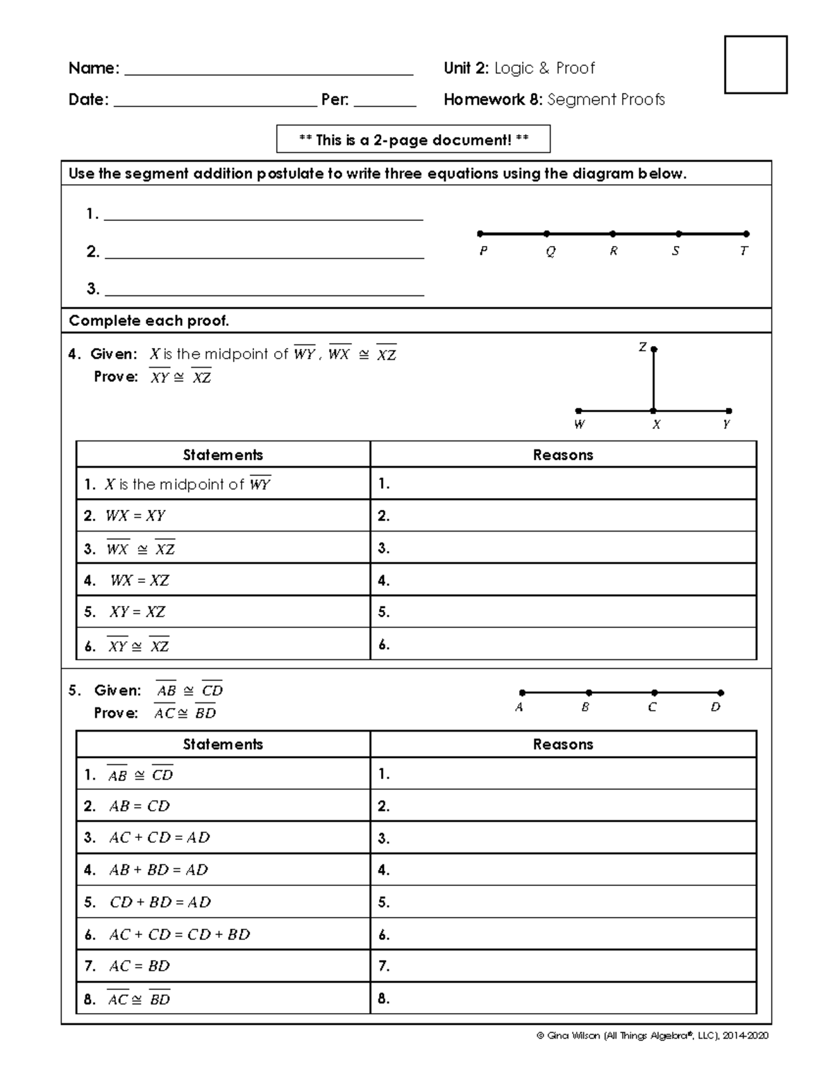 Unit 2 Homework 8 Segment Proofs And Logic Proofs Studocu