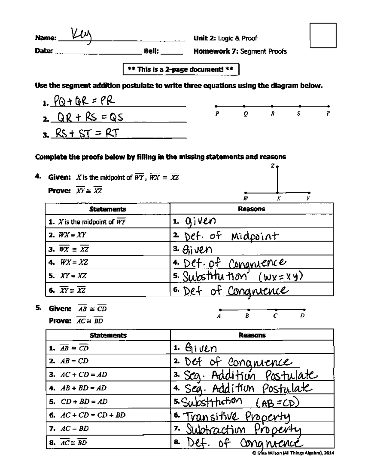 Unit 2 Logic Proofs Homework 7 Key Segment Proof Solutions Studocu