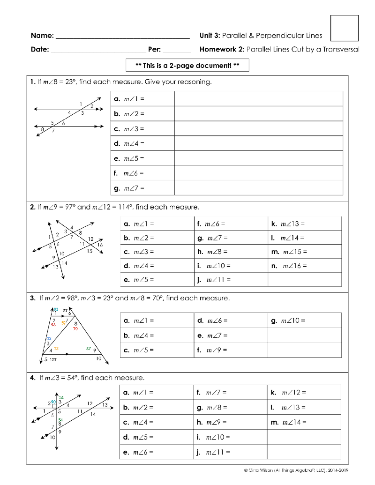 parallel and perpendicular lines worksheet pdf