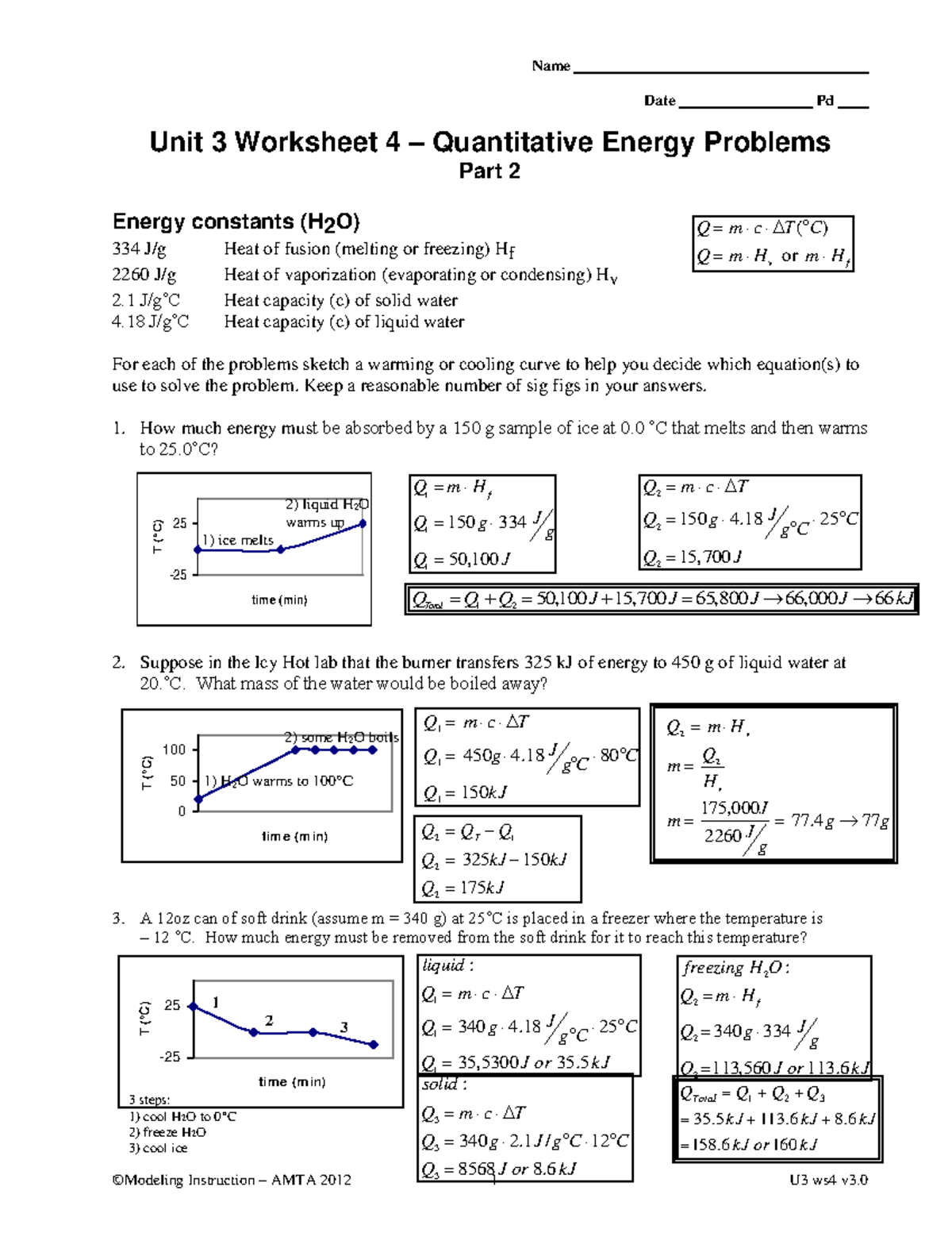 Unit 3 WS4 Quantitative Energy Problems In General Chemistry Studocu
