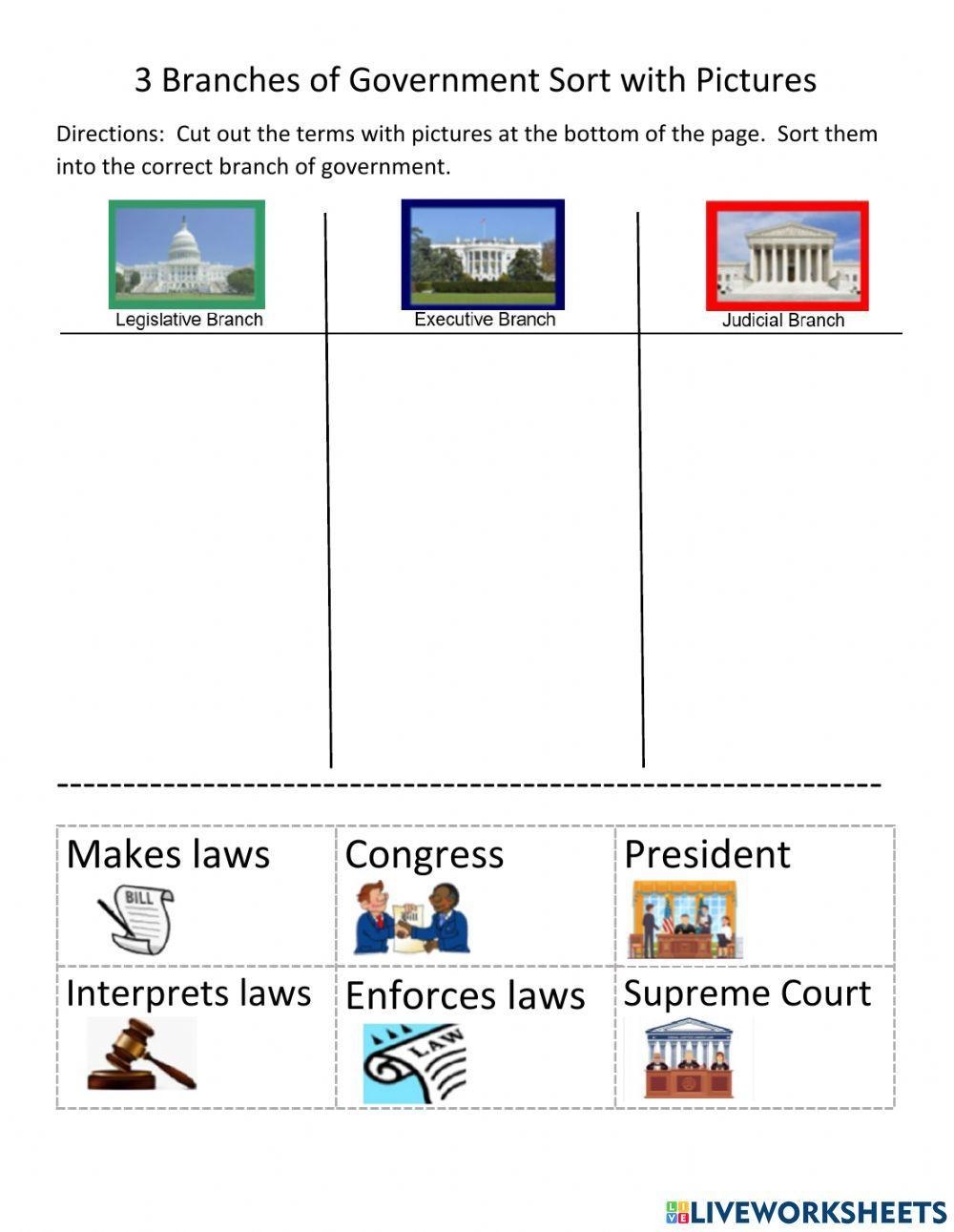 Unit 4B Three Branches Of Government Sort W Pictures Worksheet Worksheets Library