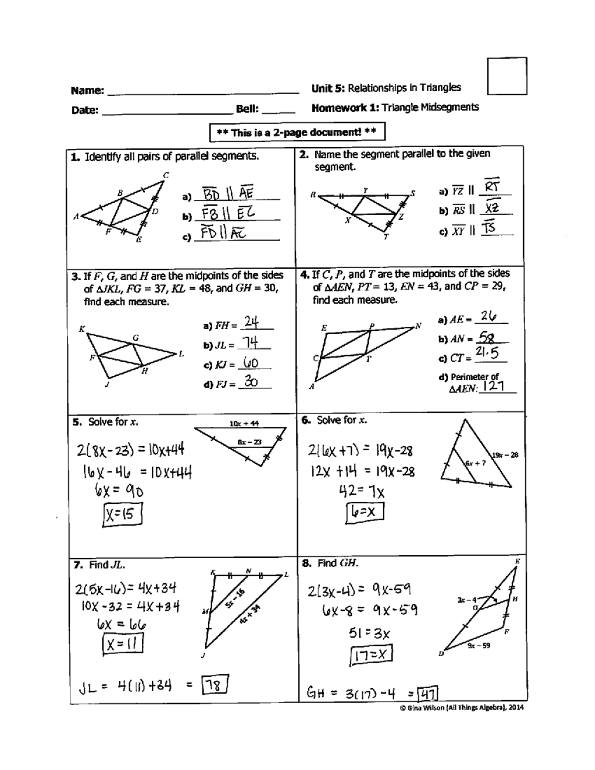Unit 5 Relationships In Triangles Homework Answers Solutions Studocu