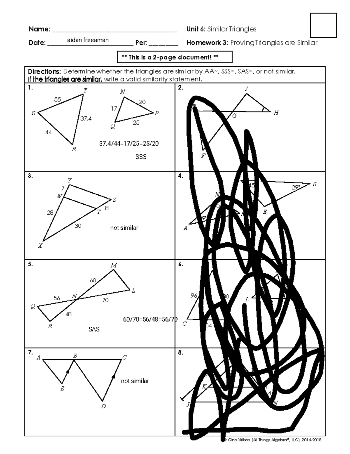 Unit 6 Similar Triangles Homework 3 Proving Similarity Statements Studocu