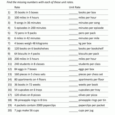 Unit Rate Problems 6th Grade