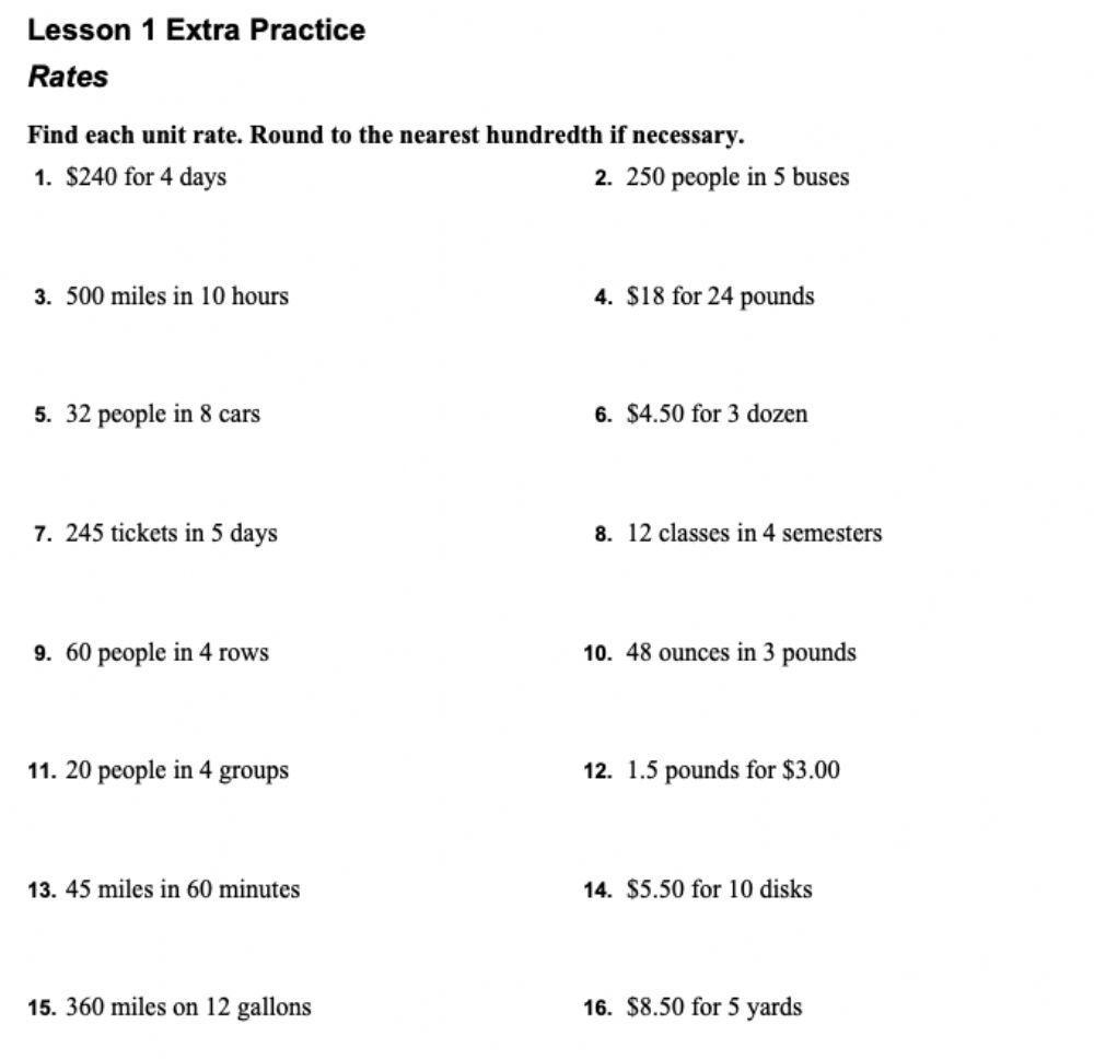 unit rate worksheet pdf