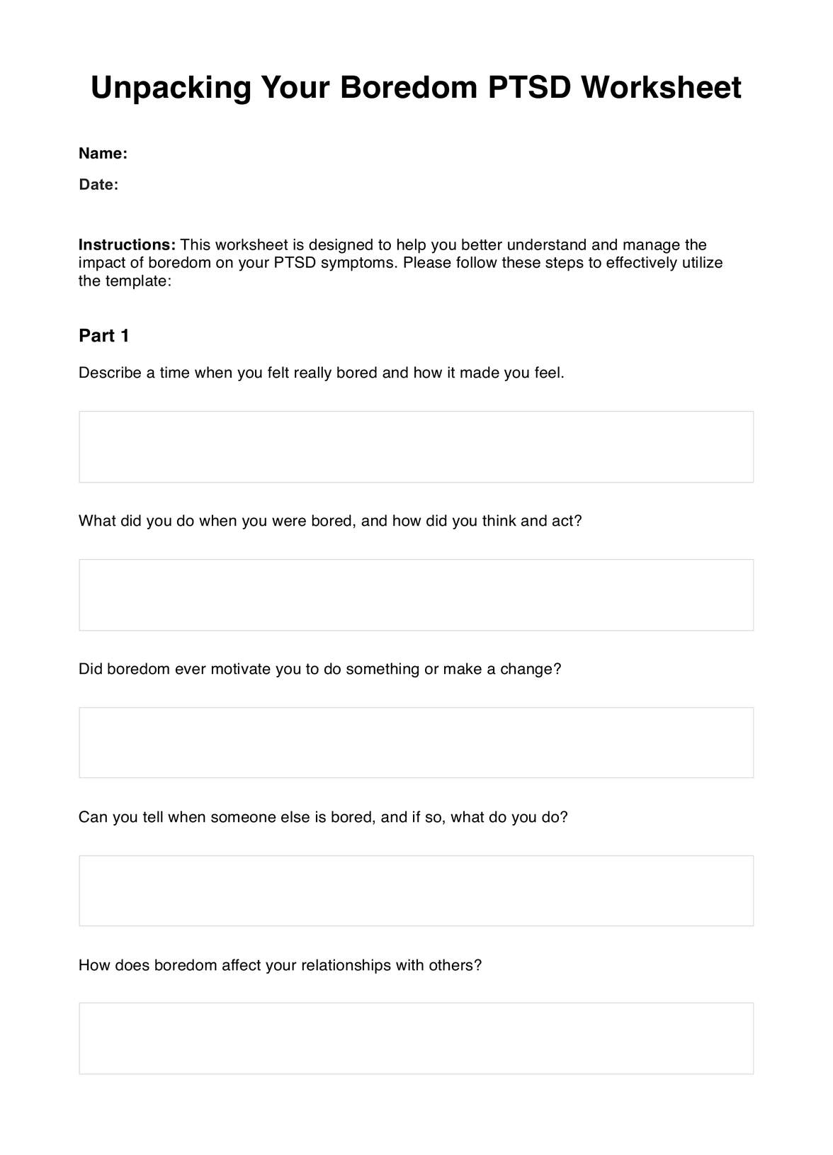 Unpacking Your Boredom PTSD Worksheet Unpacking Your Boredom PTSD Worksheet