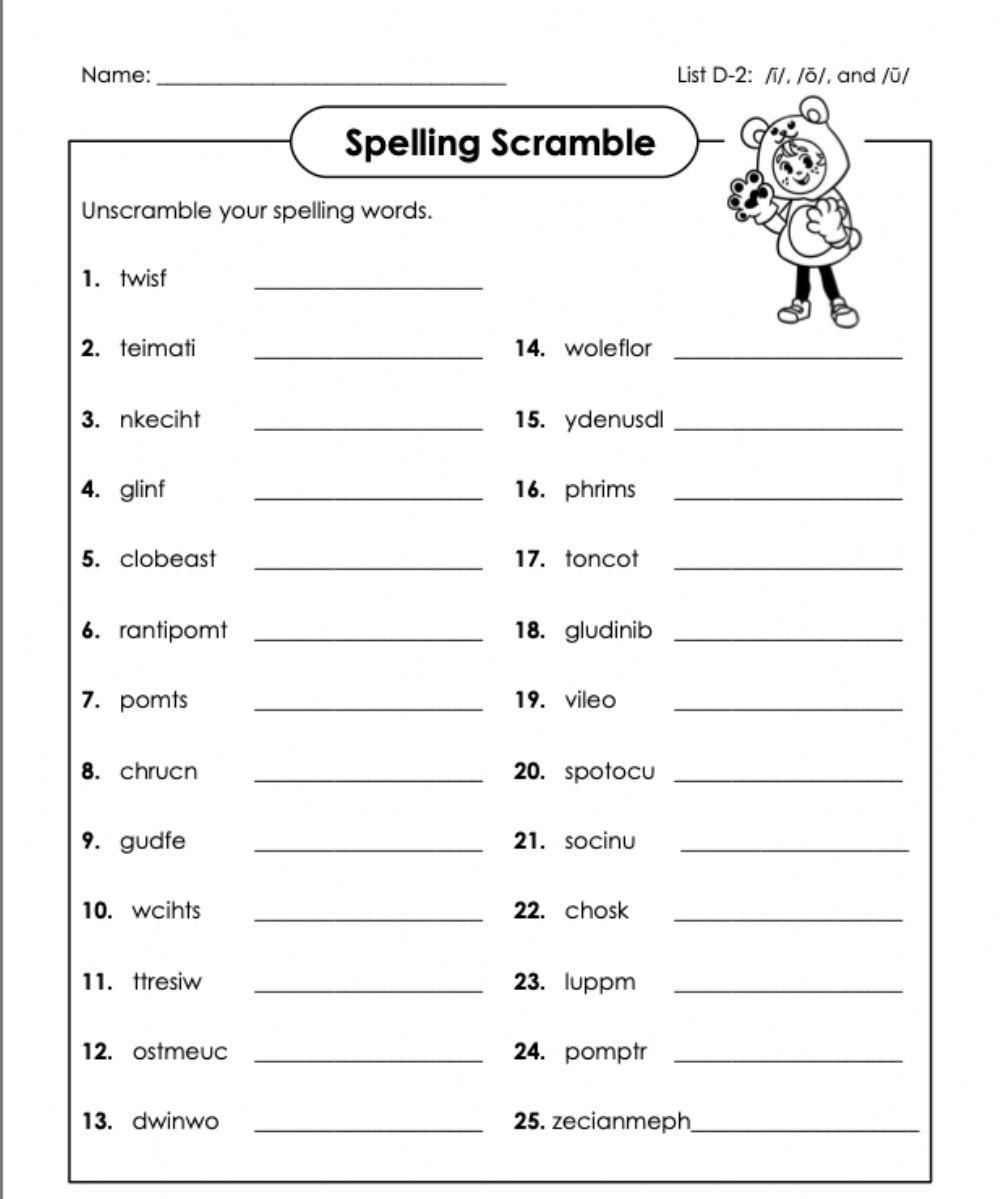 Unscramble The Words D 2 5th Grade Worksheet Worksheets Library