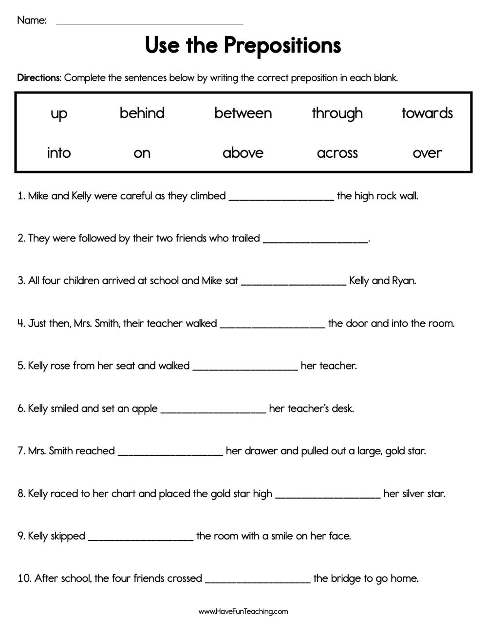 Use The Prepositions Worksheet Have Fun Teaching