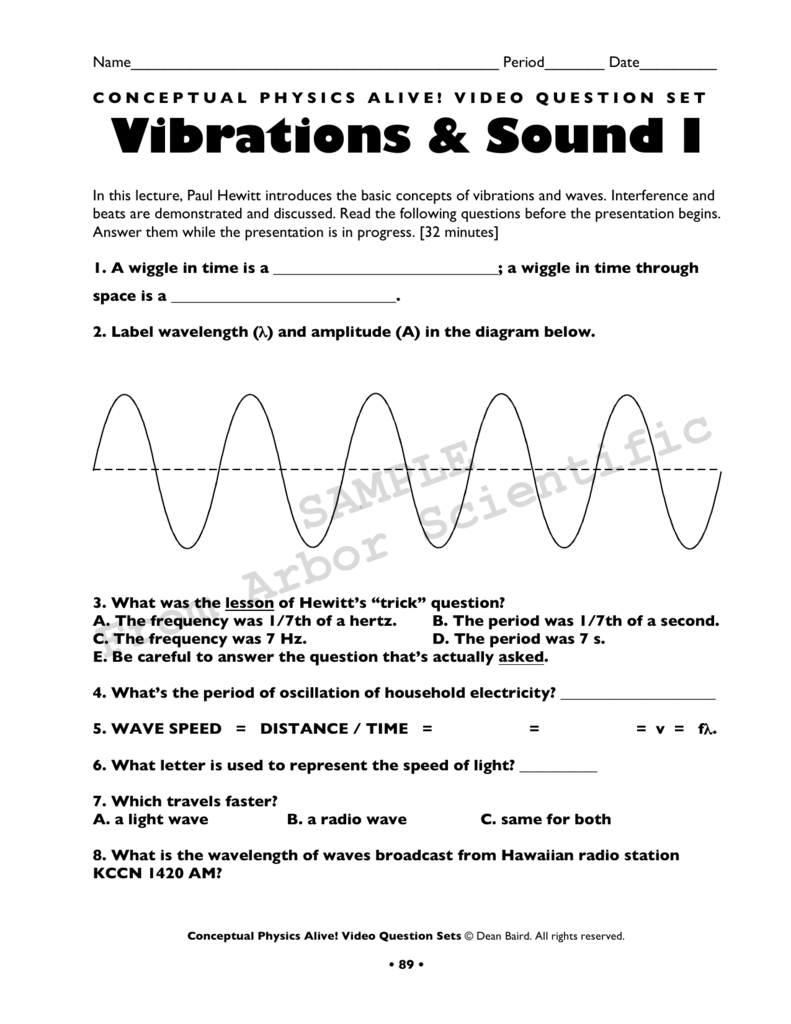 Vibrations Sound Worksheet Physics Concepts Vibrations Sound Worksheet Physics Concepts