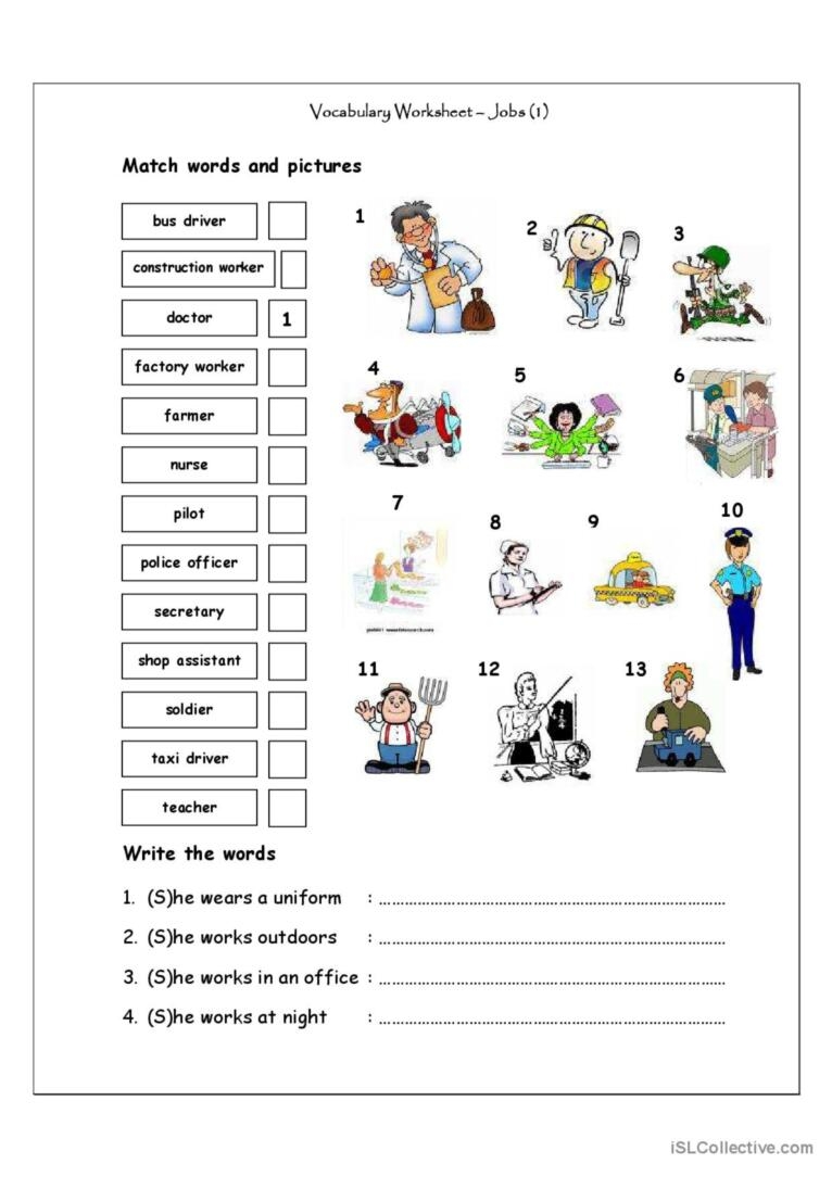 Vocabulary Matching Worksheet Job English ESL Worksheets Pdf Doc