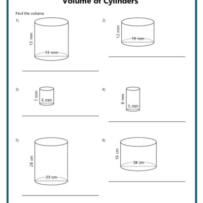 Volume And Surface Area Of Cylinders K12 Math Worksheets