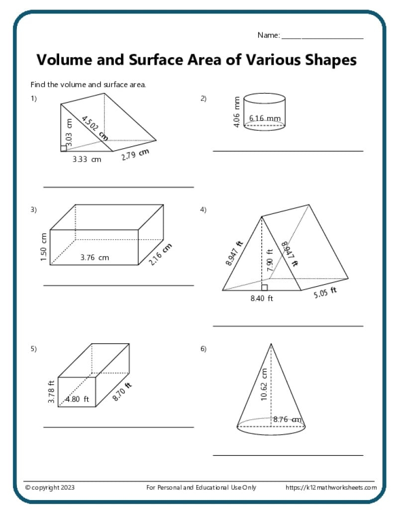 volume worksheets with answers pdf