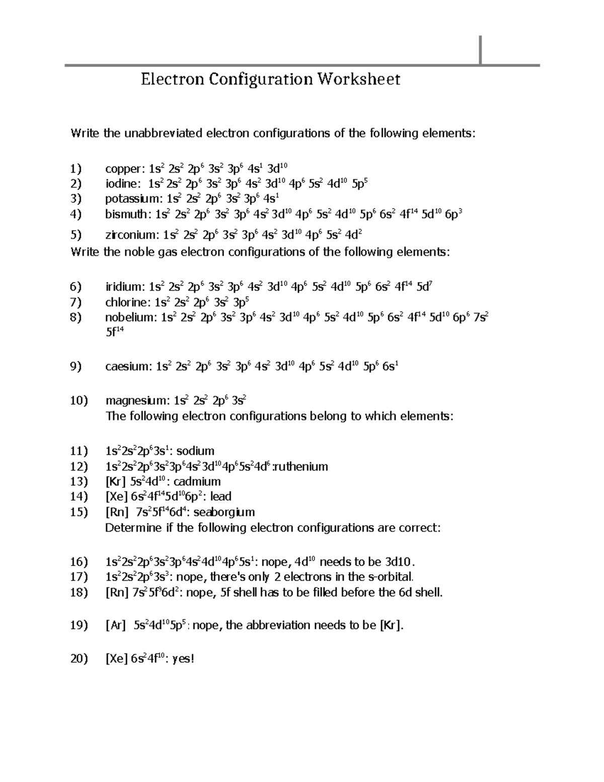 W311 Electron Configuration Worksheet And Noble Gas Configurations Studocu W311 Electron Configuration Worksheet And Noble Gas Configurations Studocu