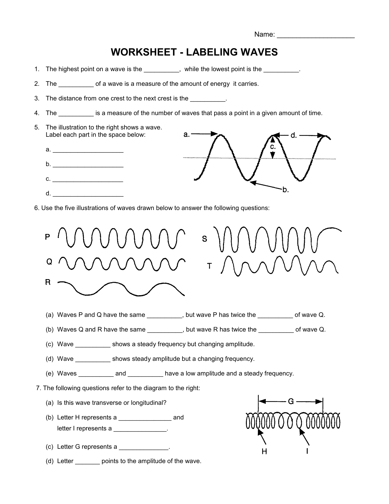 Wave Properties Worksheet Labeling And Calculations Wave Properties Worksheet Labeling And Calculations