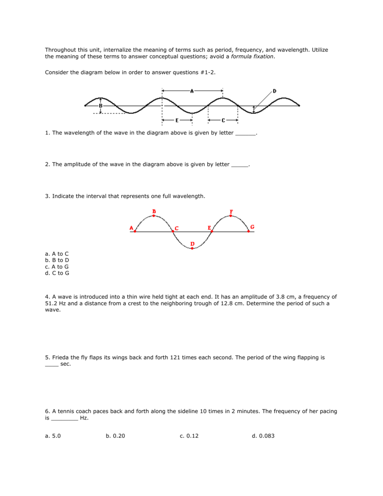Wave Properties Worksheet Period Frequency Wavelength Wave Properties Worksheet Period Frequency Wavelength