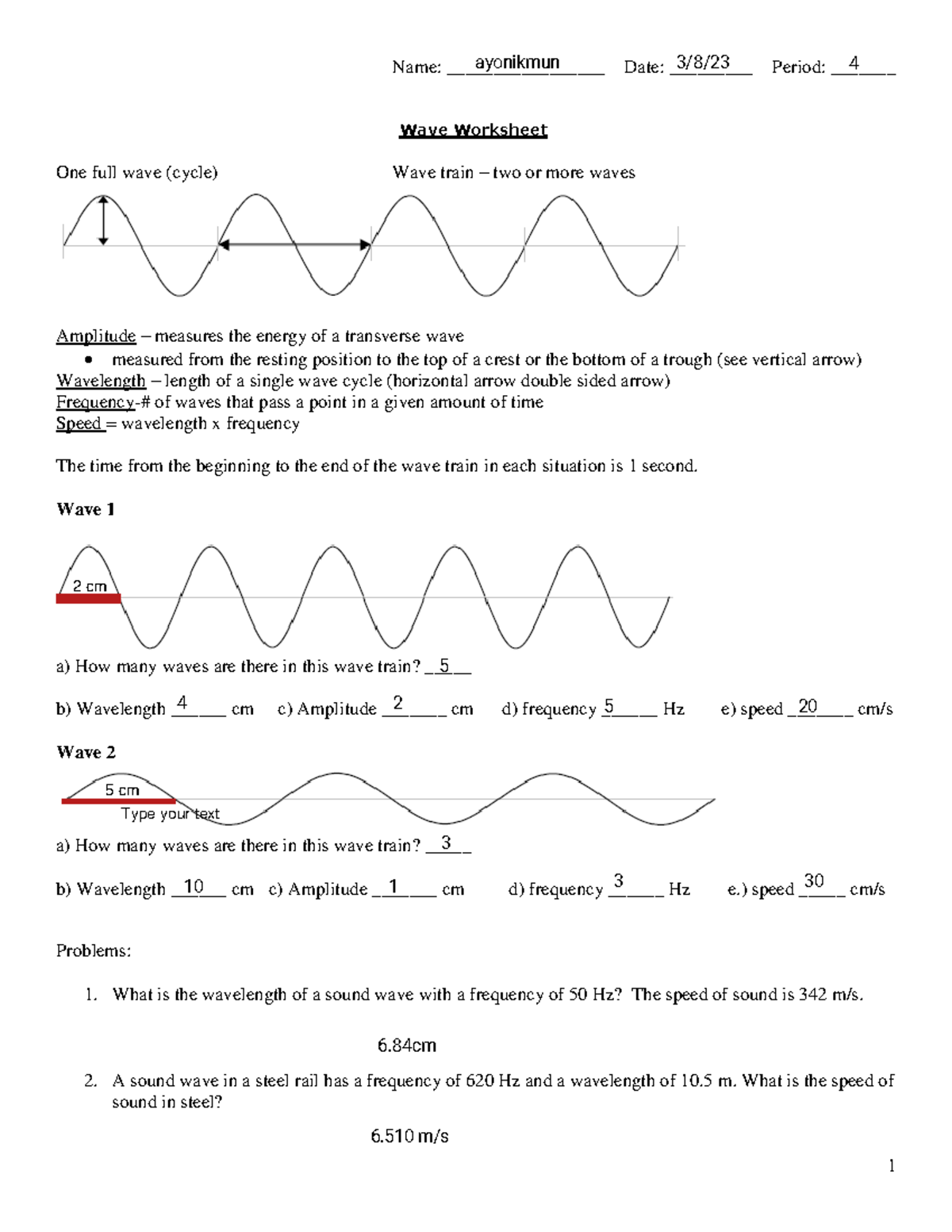 Waves Worksheet Concepts Problems Physics 101 Studocu Waves Worksheet Concepts Problems Physics 101 Studocu