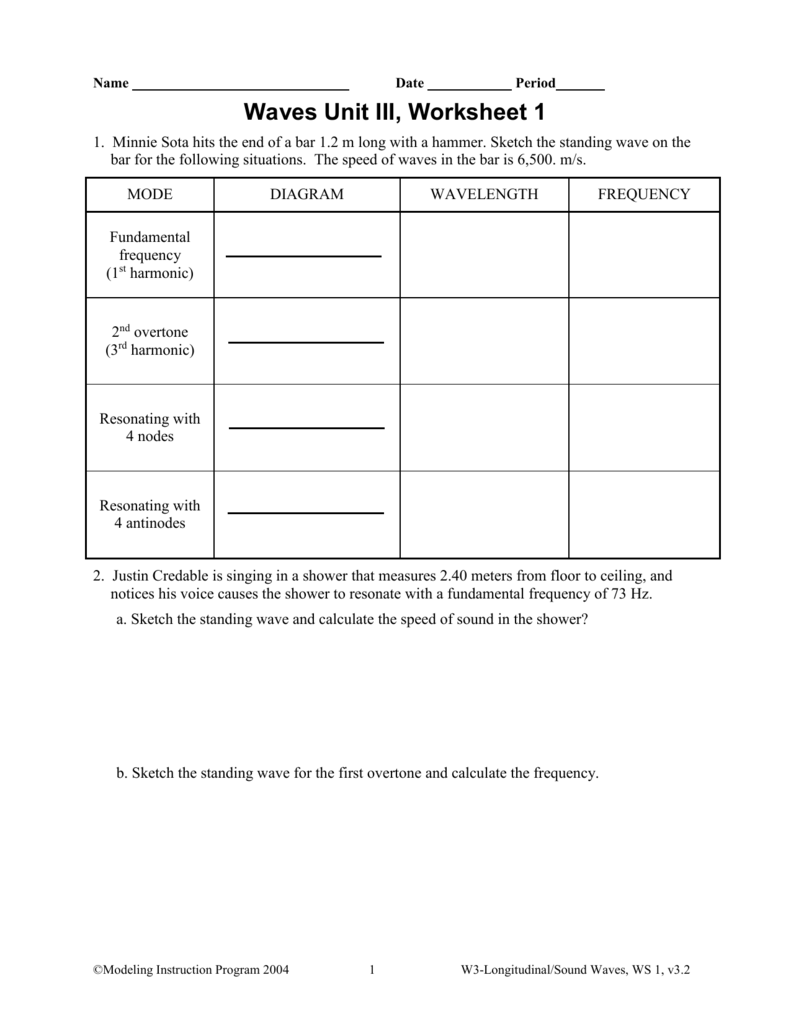 waves unit 1 worksheet 1 answers