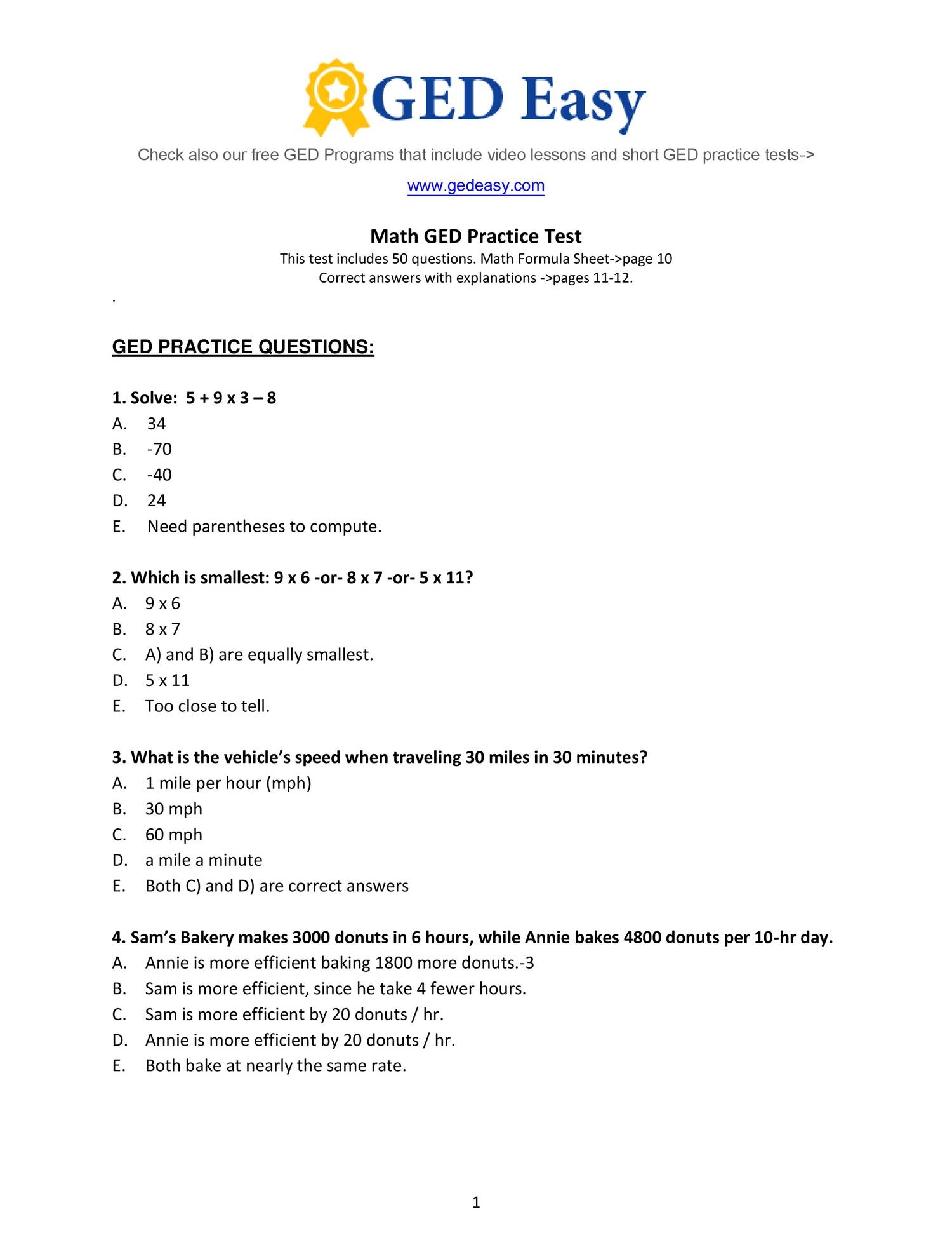 free ged worksheets with answers