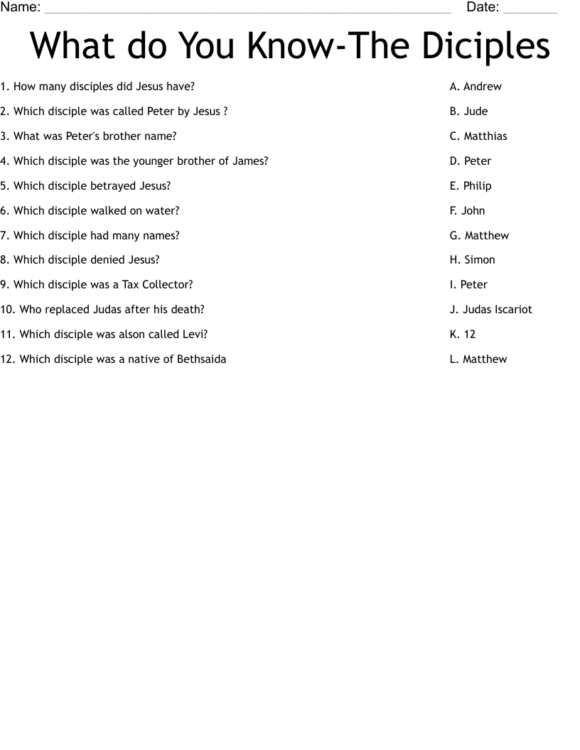 What Do You Know The Diciples Worksheet WordMint