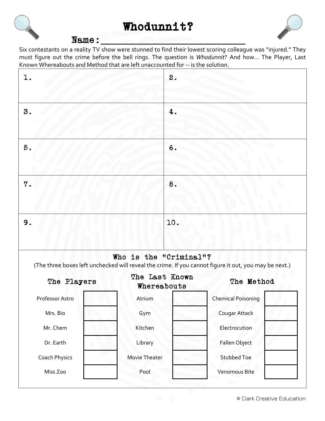 Whodunnit Worksheet Mystery Logic Puzzle