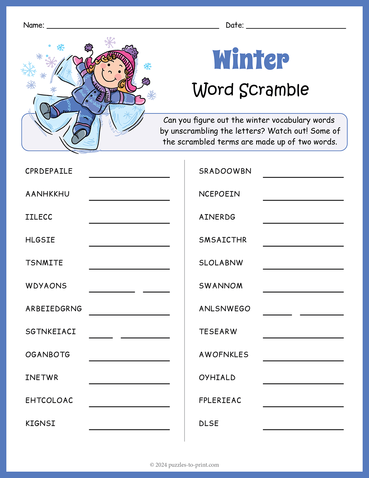 Winter Word Scramble