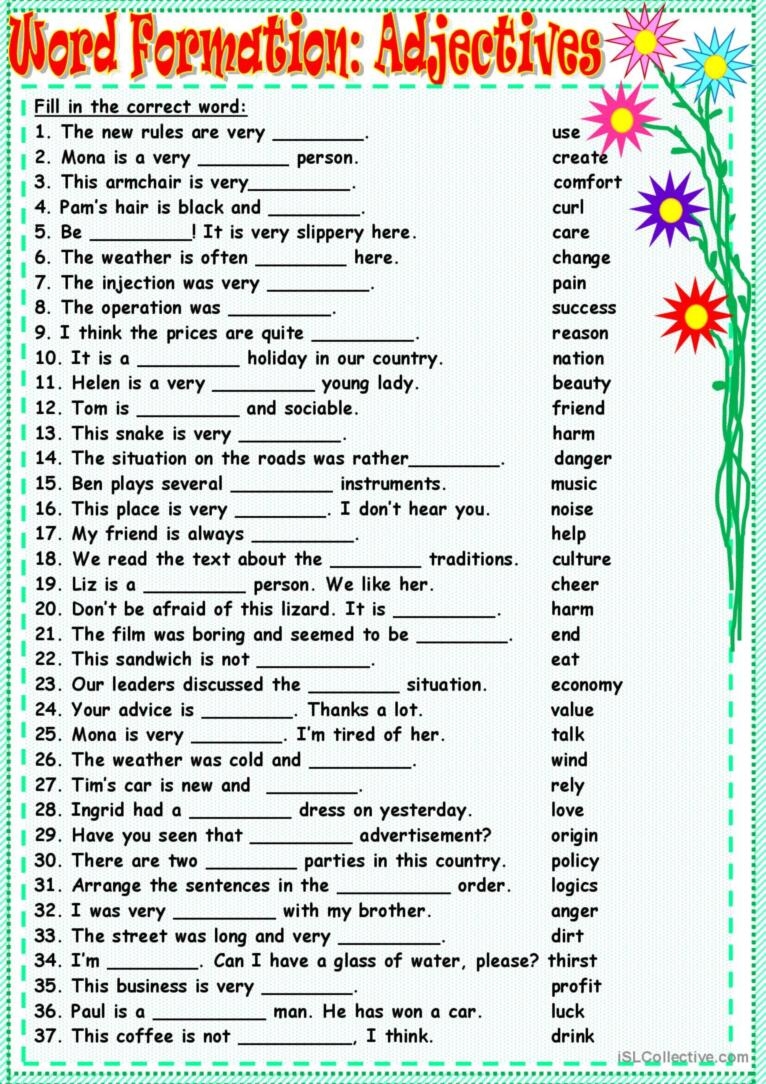 Word Formation Adjectives English ESL Worksheets Pdf Doc
