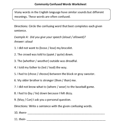 Word Usage Worksheets Commonly Confused Words Worksheets