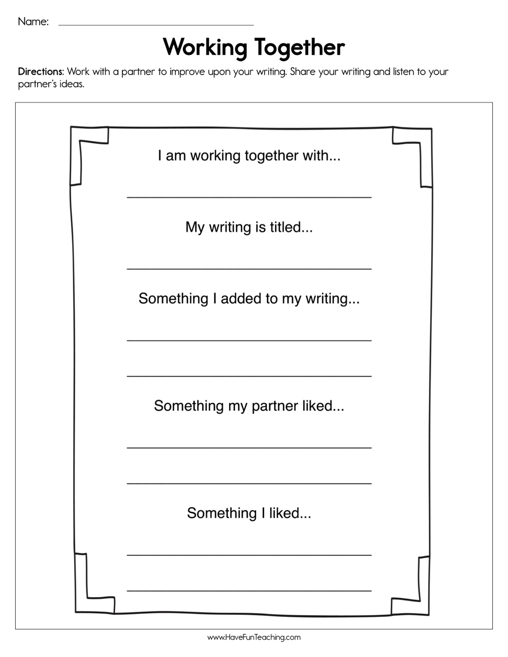 Working Together Worksheet Have Fun Teaching