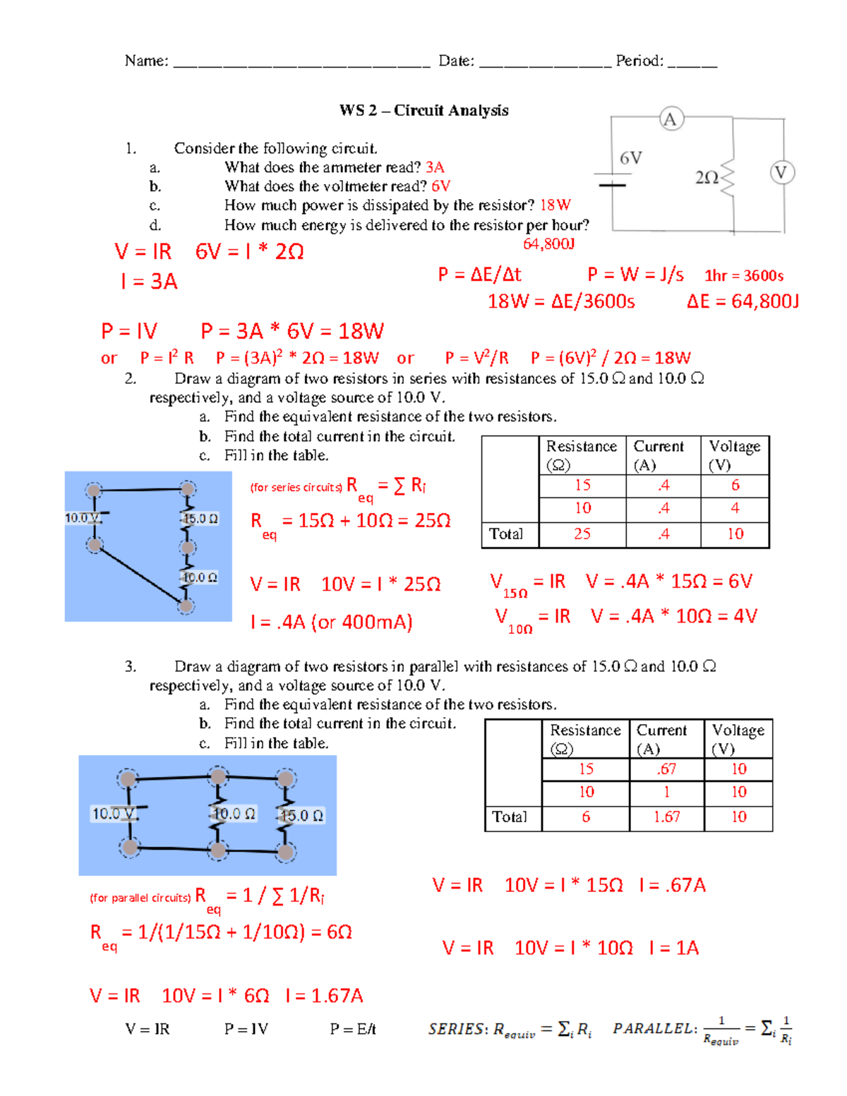 Worksheet 2 Answers On Series And Parallel Circuits Physics 101 Studocu