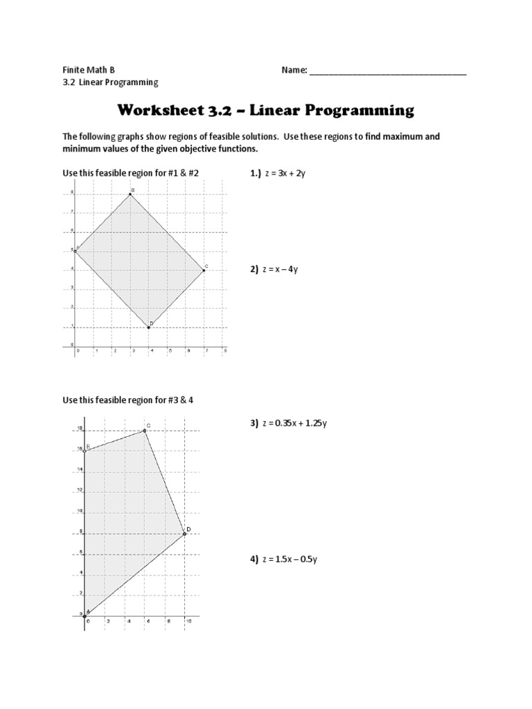 Worksheet 3 2 Linear Programming PDF Linear Programming Worksheets Library Worksheet 3 2 Linear Programming PDF Linear Programming Worksheets Library