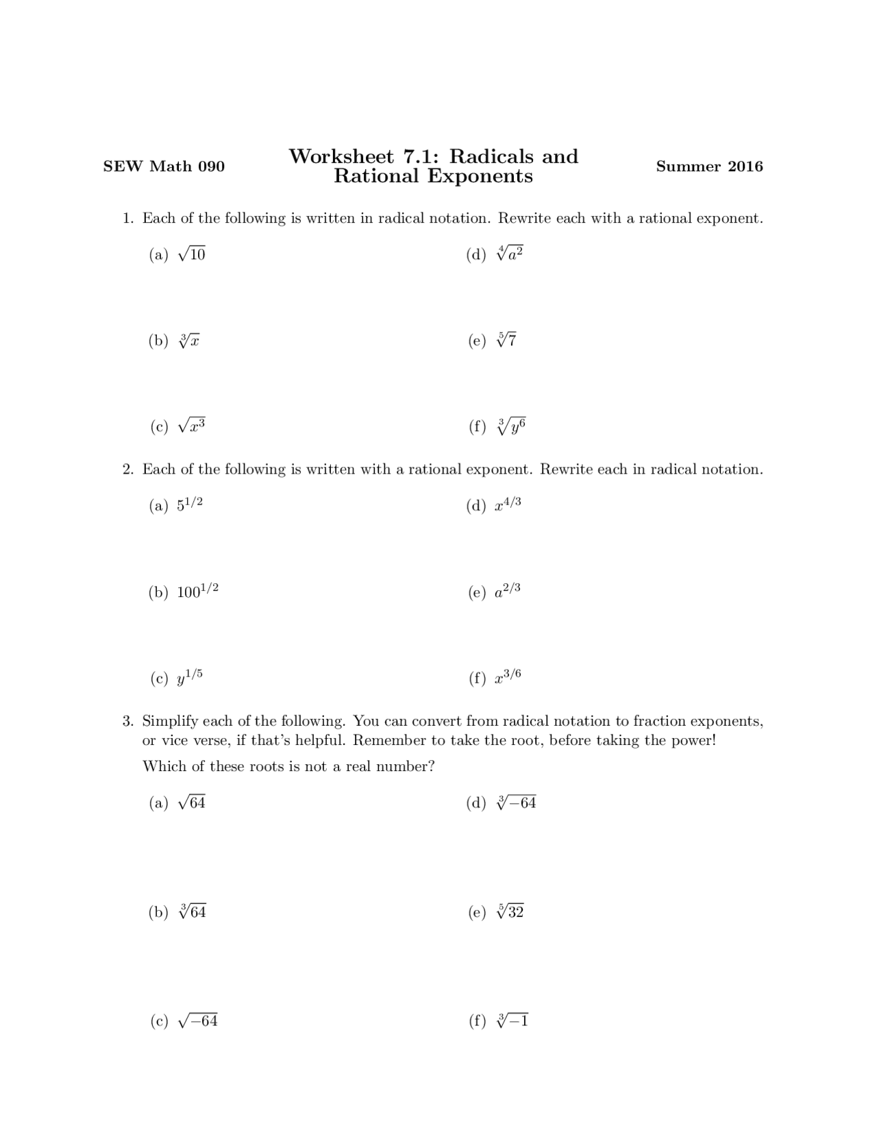 algebra 2 7.1 worksheet answers