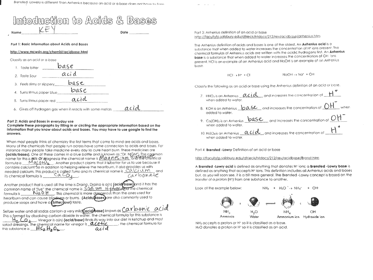 Worksheet Key For Introduction To Acids And Bases Exercises Chemistry Docsity Worksheet Key For Introduction To Acids And Bases Exercises Chemistry Docsity