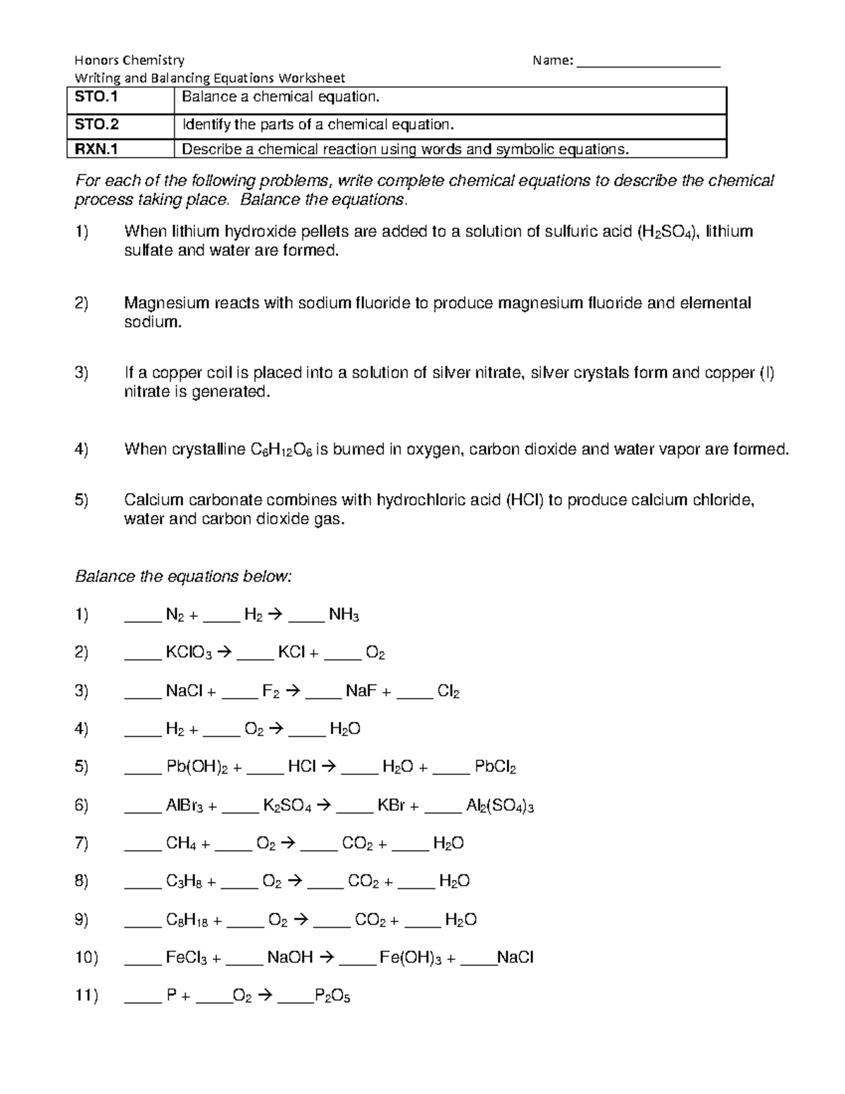 balanced equations worksheet answers