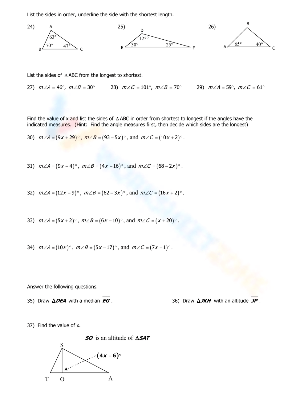Worksheet Triangle Inequalities Answers