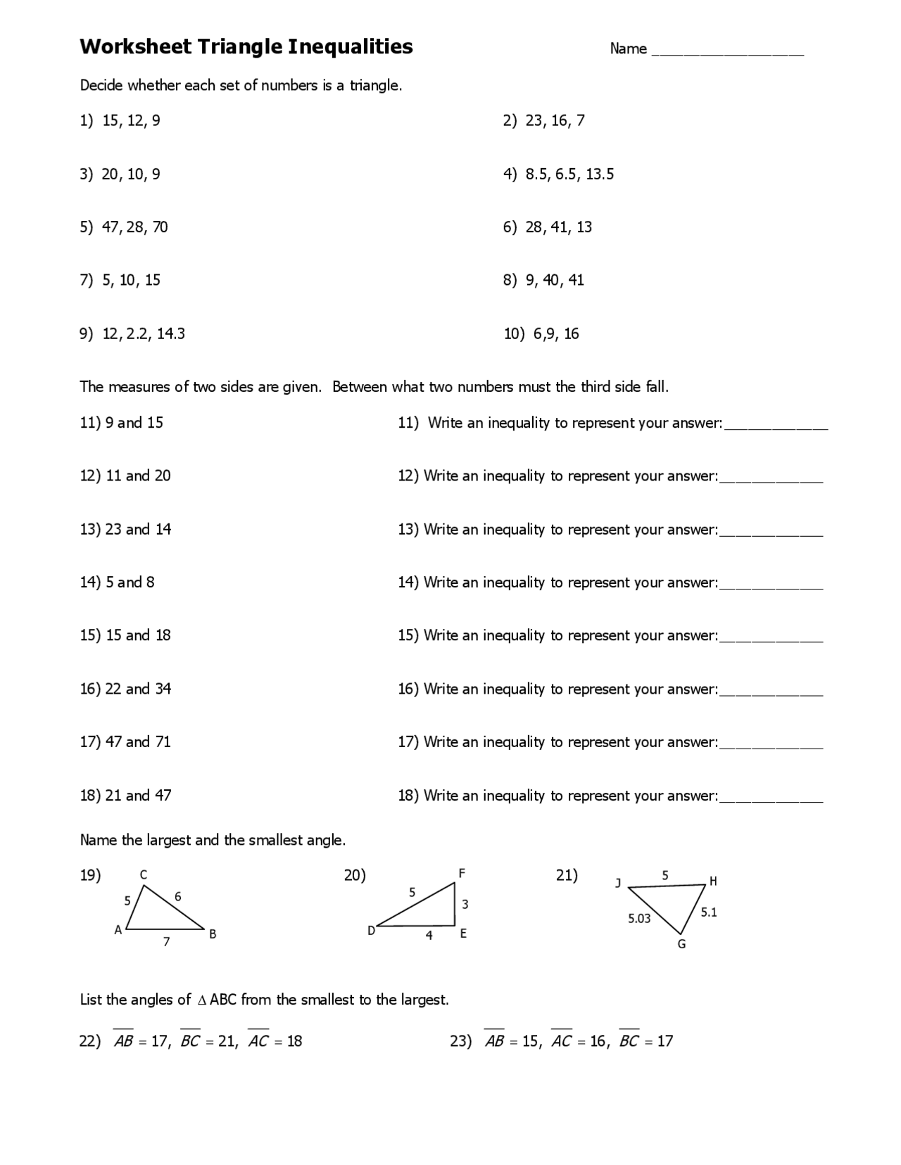Worksheet Triangle Inequalities Study Notes Geometry Docsity Worksheet Triangle Inequalities Study Notes Geometry Docsity