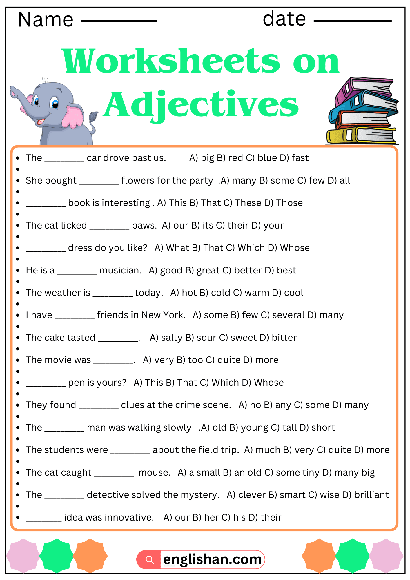 Worksheets On Adjectives Use Of Adjectives In Sentences Worksheets Library