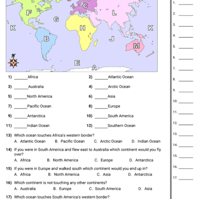 World Geography Continents Worksheet Download