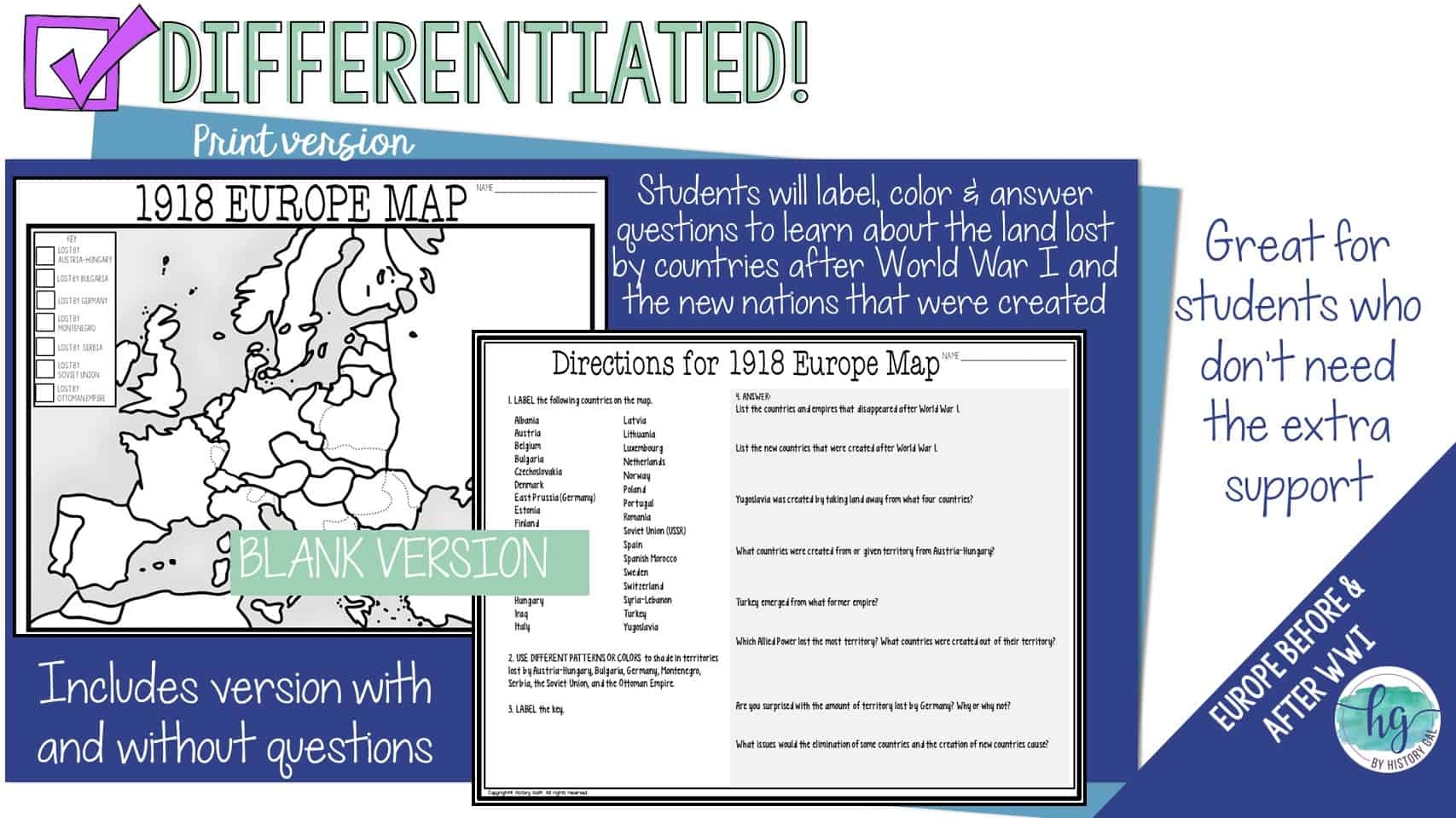 World War I Map Activity 1914 And 1918 Europe Maps By History Gal
