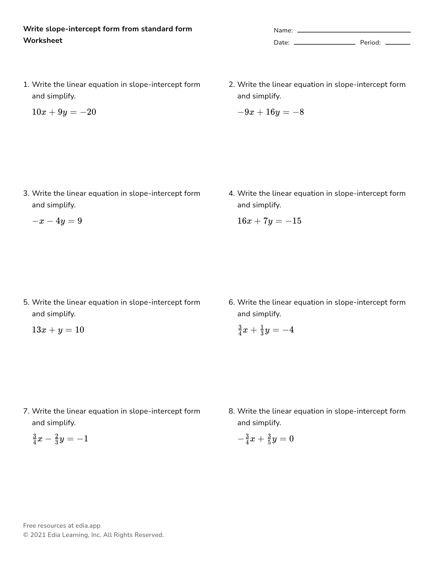 slope intercept form worksheet pdf slope intercept form worksheet pdf
