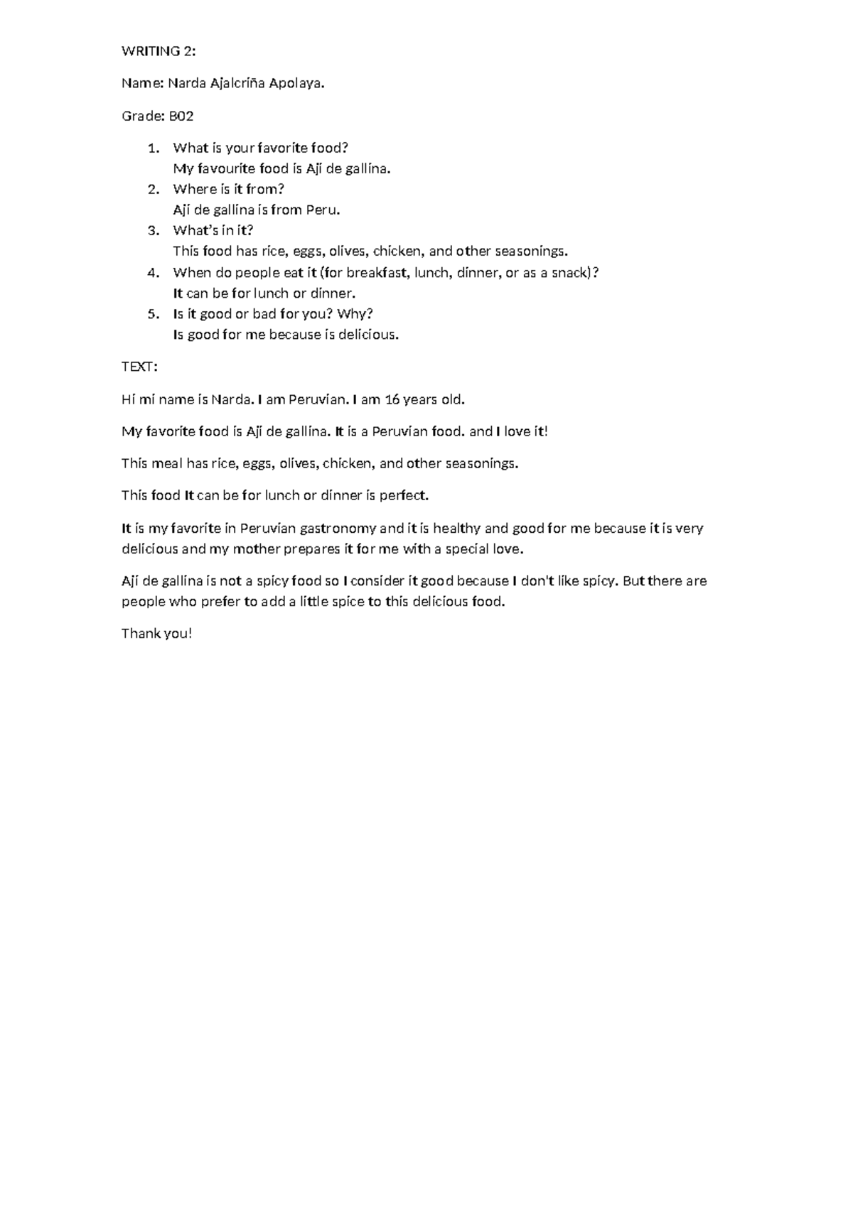 Writing 2 My Favorite Food Aji De Gallina Analysis Studocu Writing 2 My Favorite Food Aji De Gallina Analysis Studocu