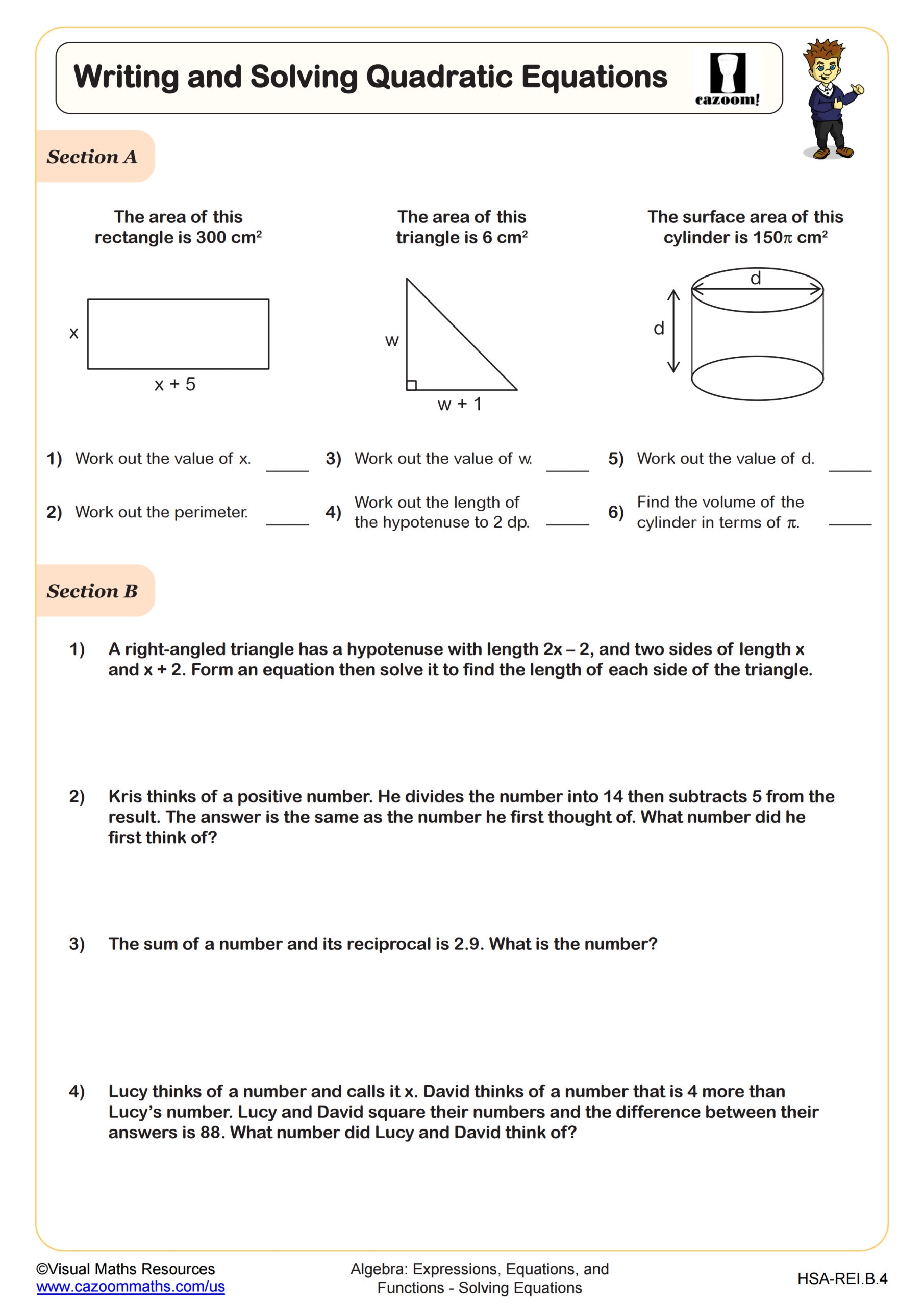 Writing And Solving Quadratic Equations Worksheet PDF Printable Algebra Worksheet Cazoom Math Writing And Solving Quadratic Equations Worksheet PDF Printable Algebra Worksheet Cazoom Math